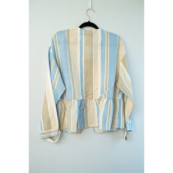 NEW Zara M open blazer cardigan top pockets linen blend peplum light jacket - Picture 4 of 6